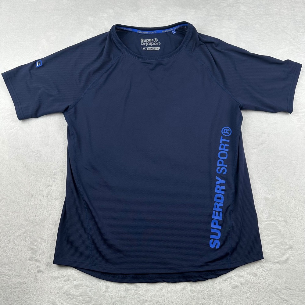 Superdry Sport Mens XL ActiveFit Navy Blue Short Sleeve Athletic T-Shirt Logo
